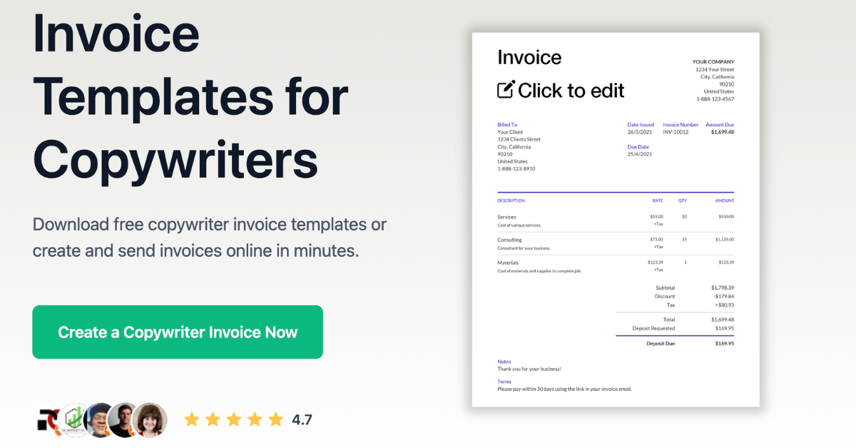Invoice Templates for Copywriters