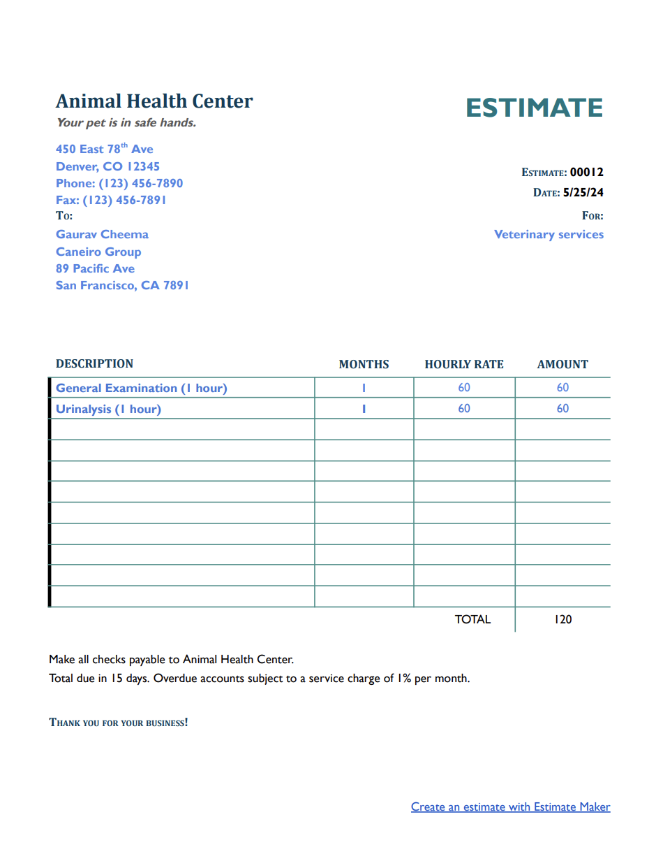 Free catering estimate template