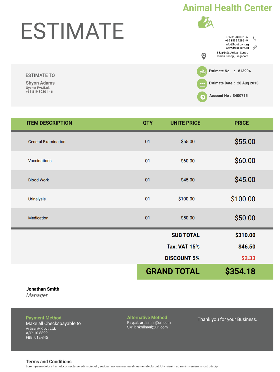 Free catering estimate template