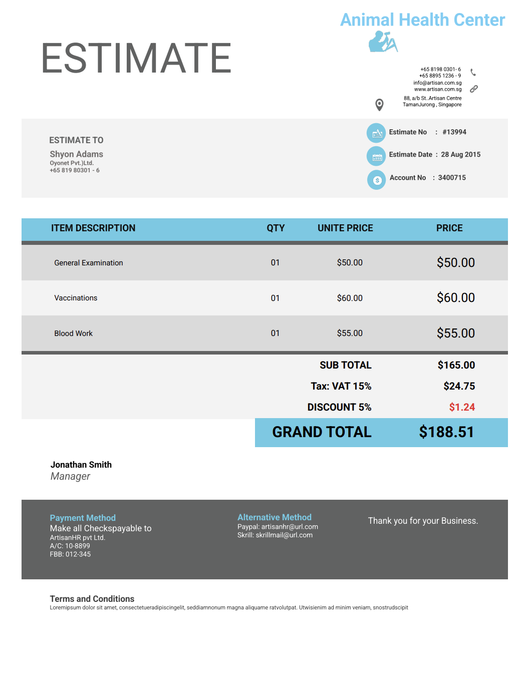 Free catering estimate template