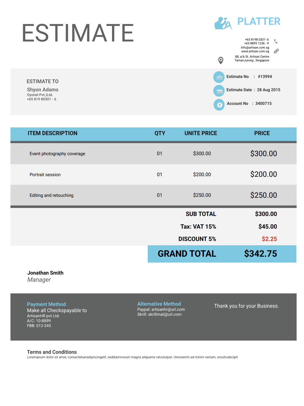 Free catering estimate template
