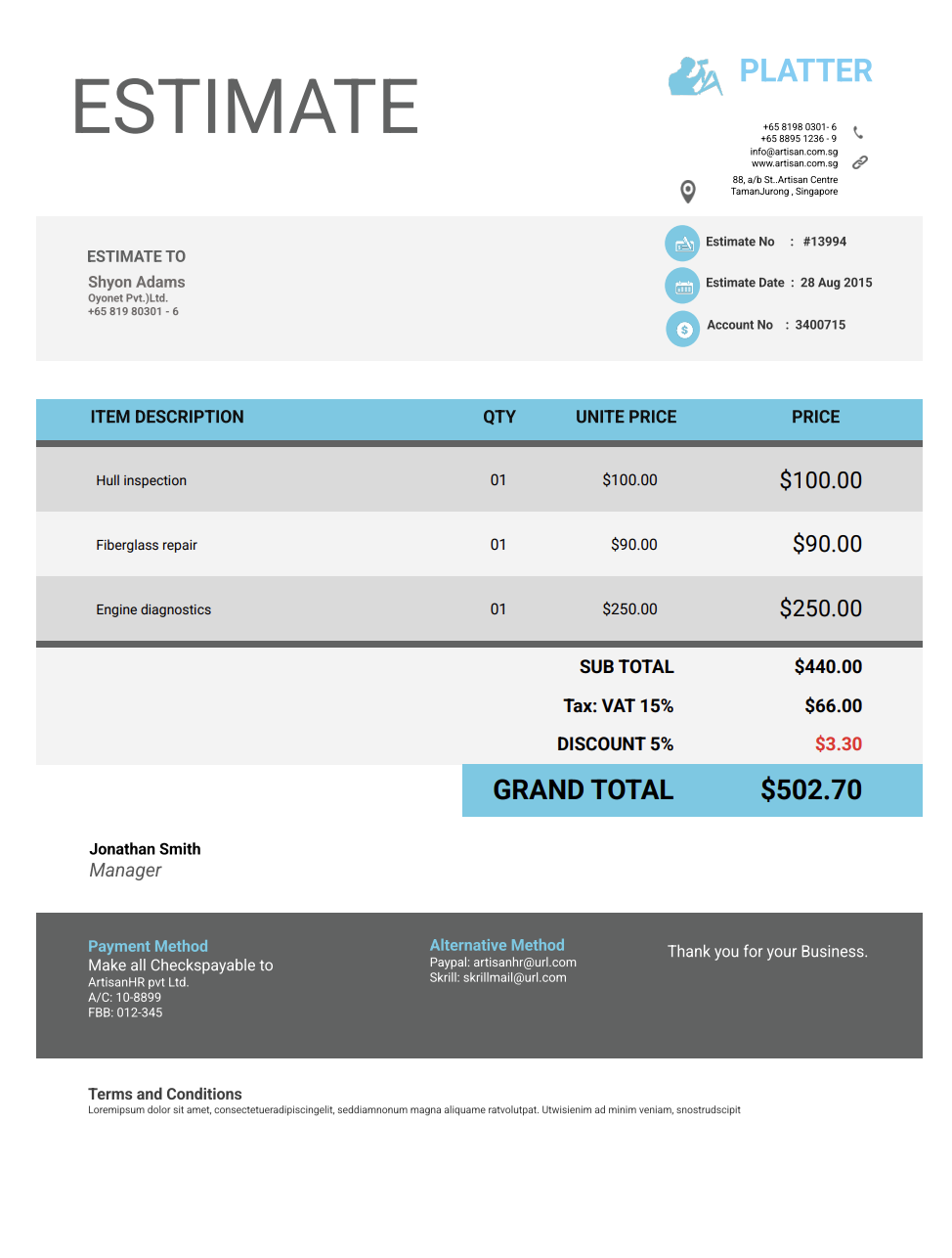 Free boat repair estimate template