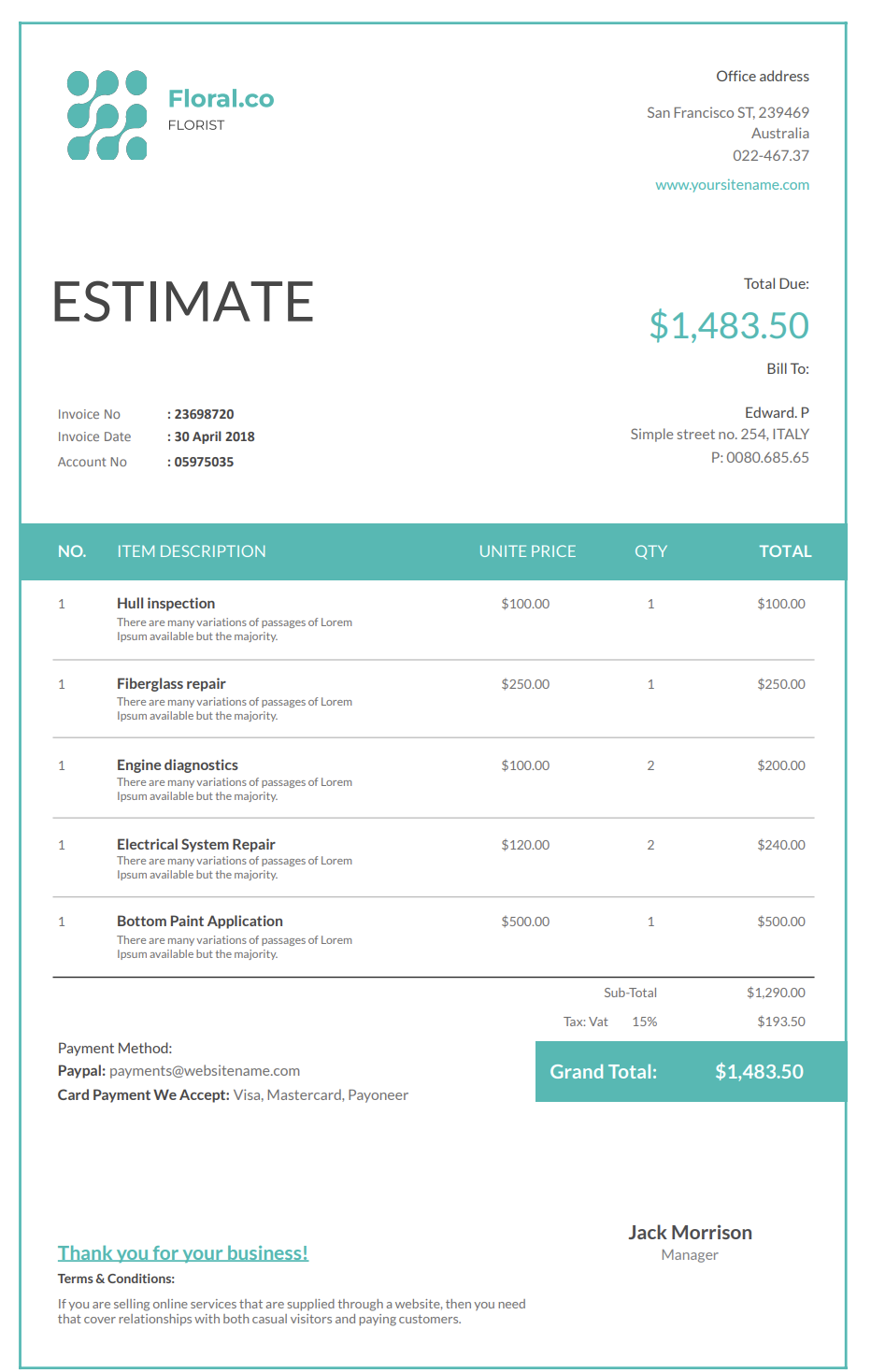 Free boat repair estimate template