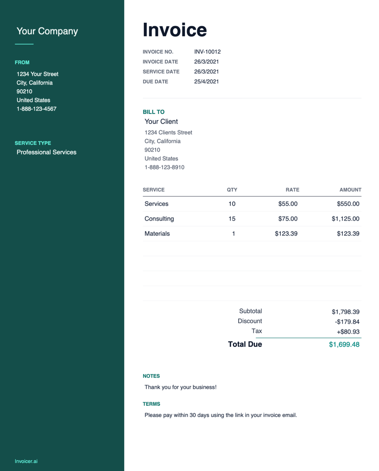 Service PDF invoice template thumbnail