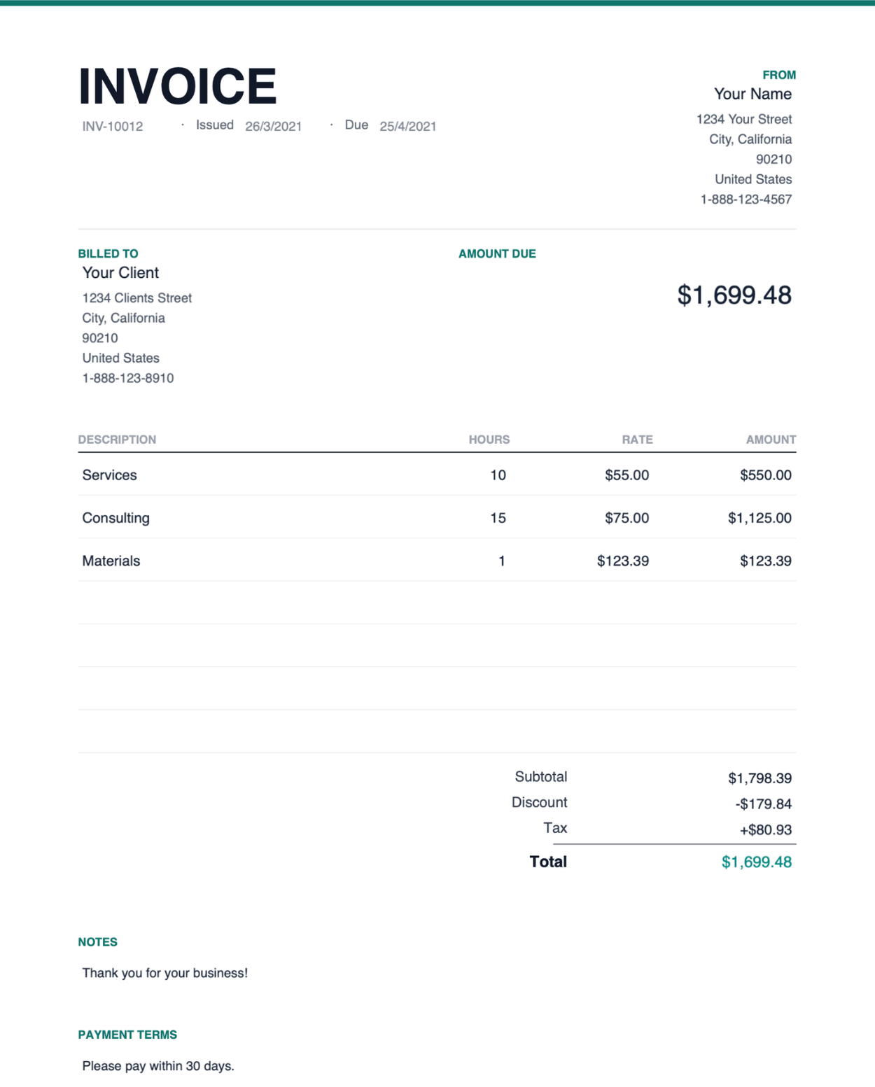Freelance PDF invoice template thumbnail