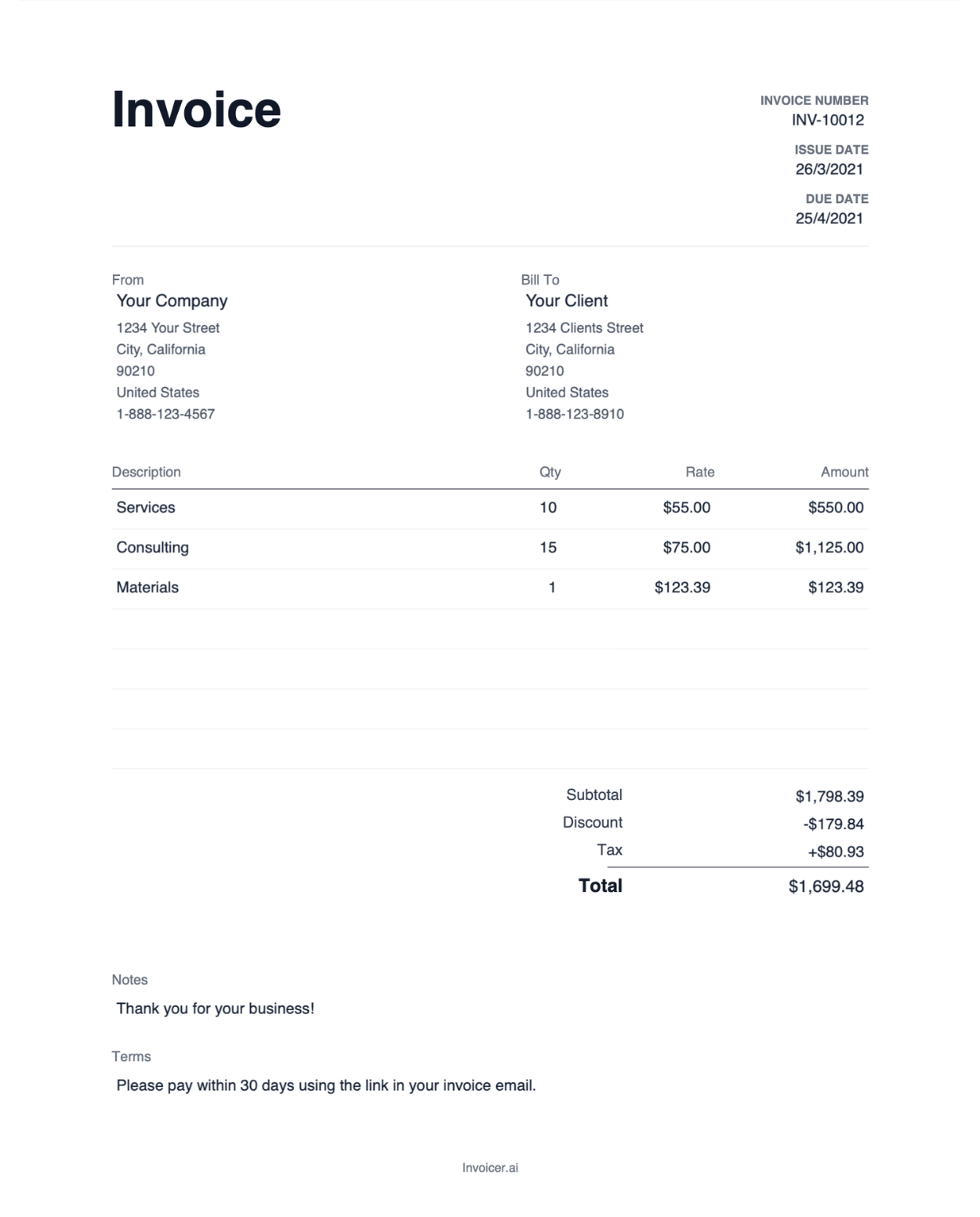 Small business PDF invoice template thumbnail