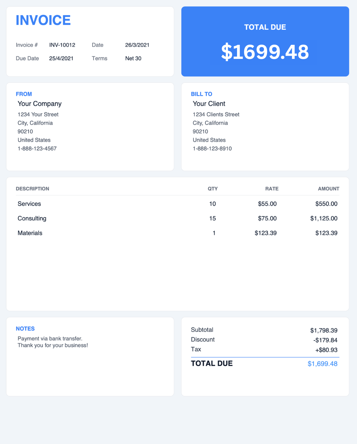 Card invoice template thumbnail