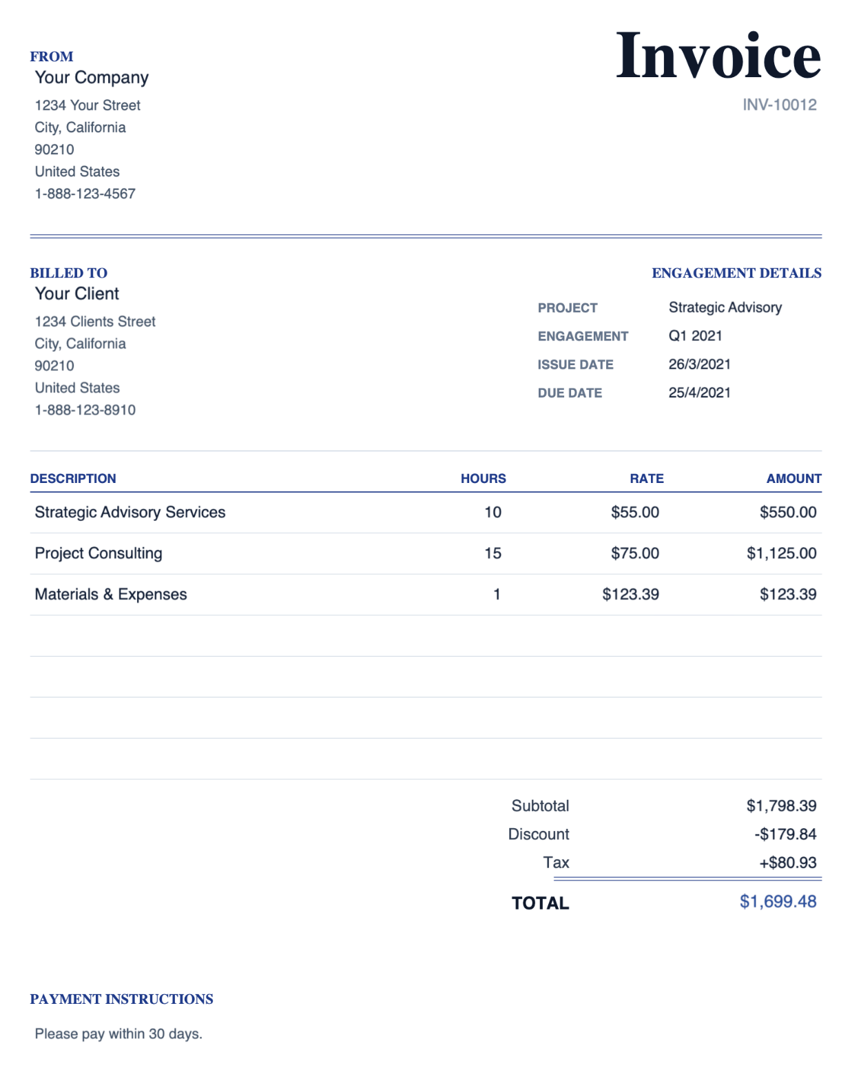 Consulting PDF invoice template thumbnail