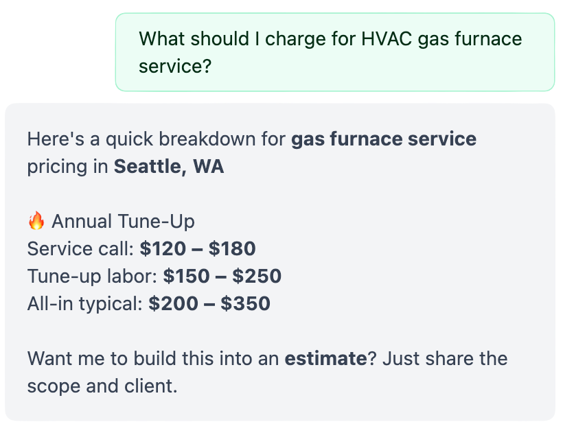 A screenshot showing AI pricing suggestions in Invoicer.ai