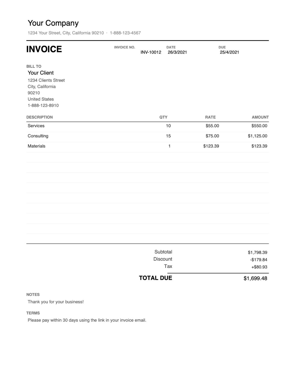 Print friendly statement PDF invoice template thumbnail