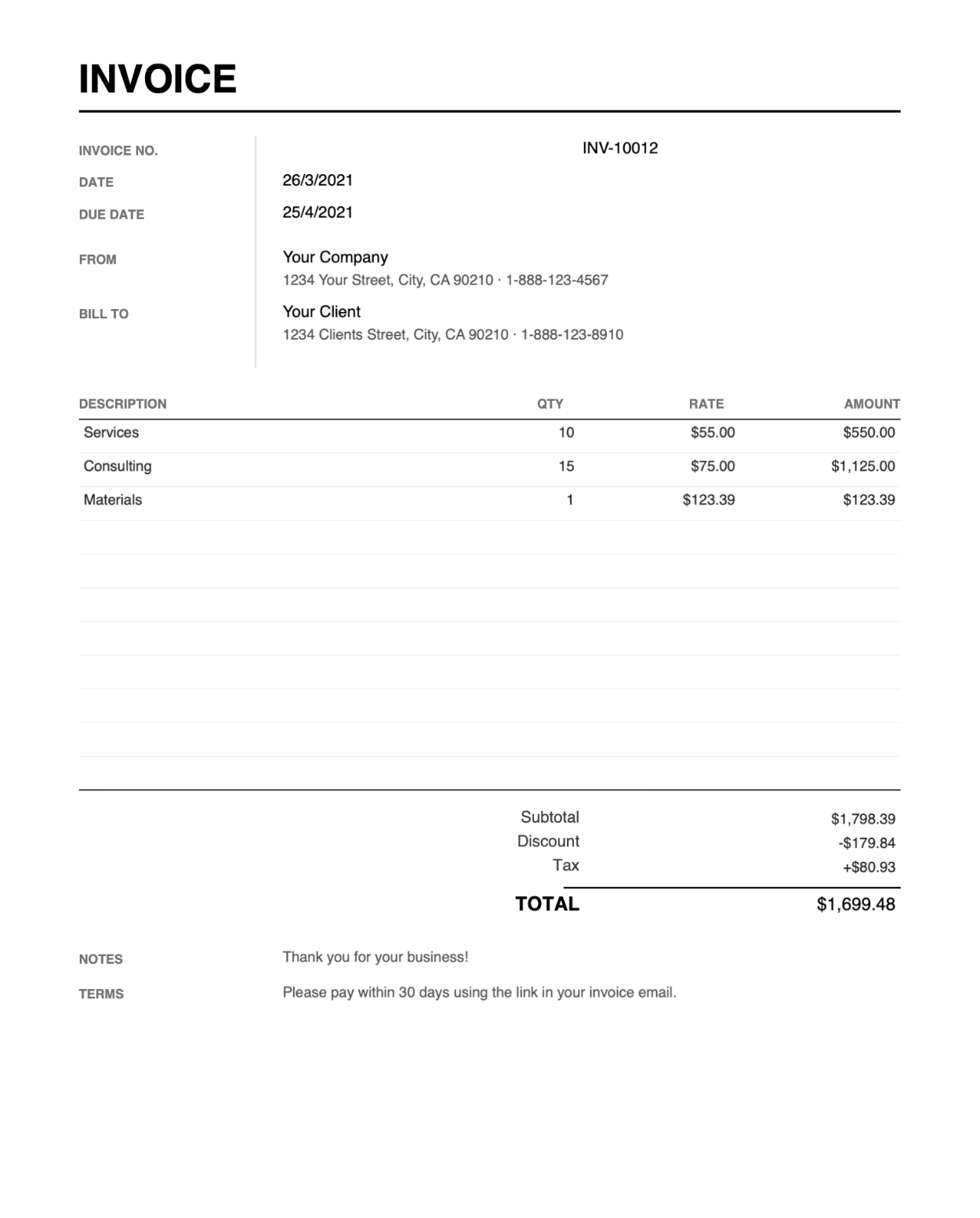 Print friendly rail style PDF invoice template thumbnail