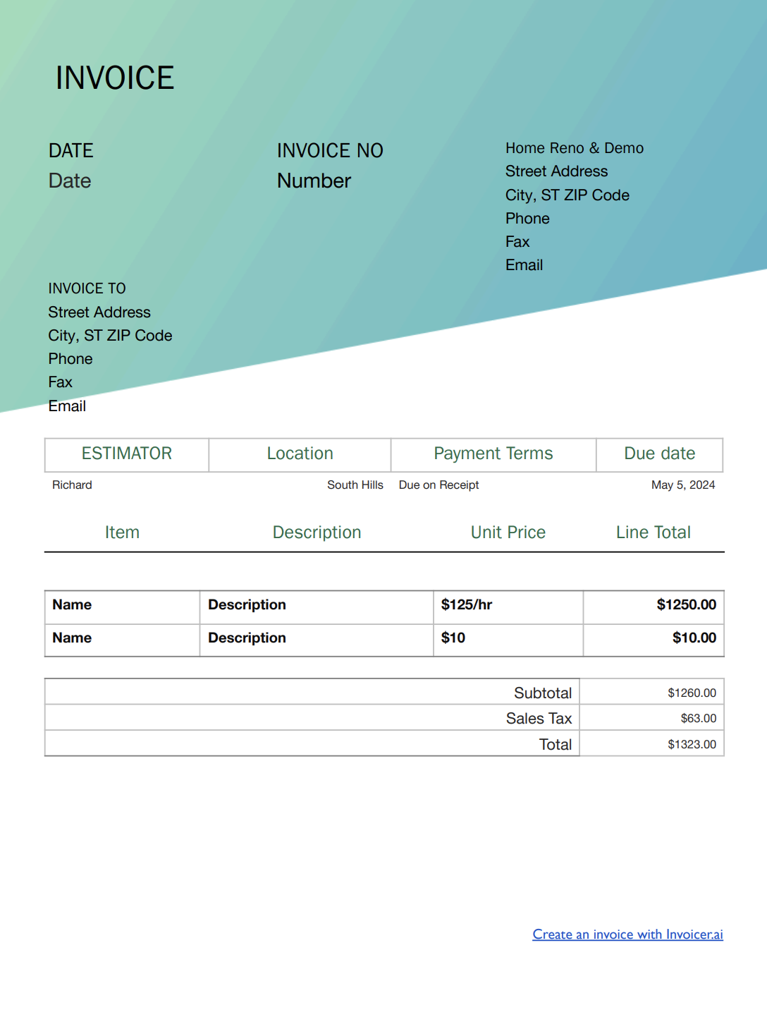 Fencing Green Gradient Invoice Template