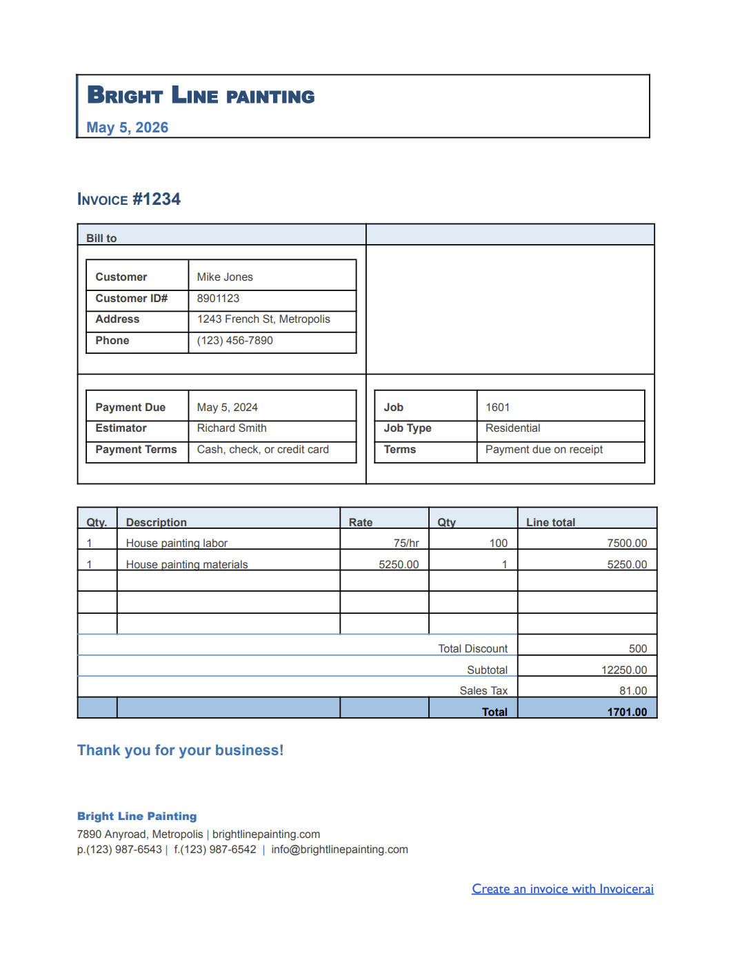 Painting Invoice Template