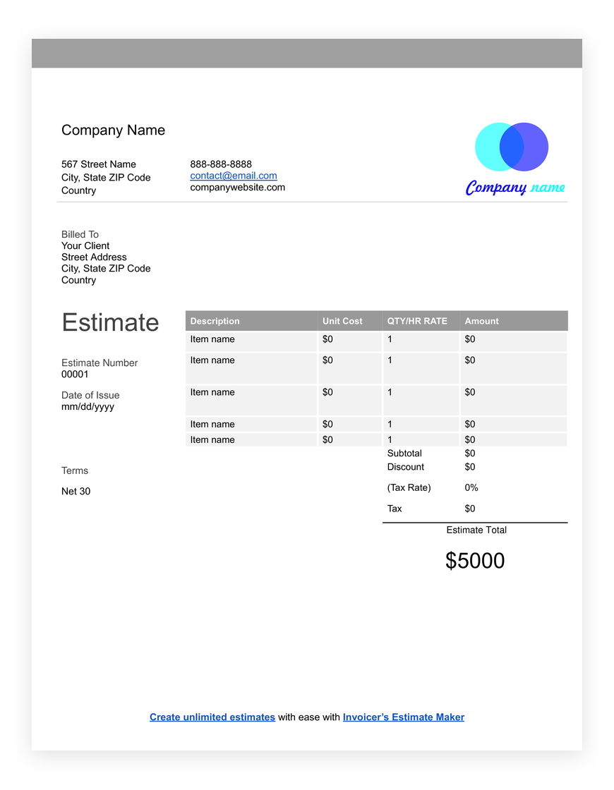 Grey Word estimate template