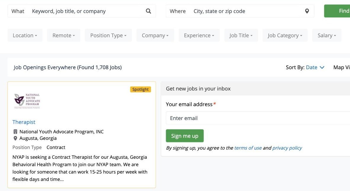 Member job search on an association job board with filters and alerts