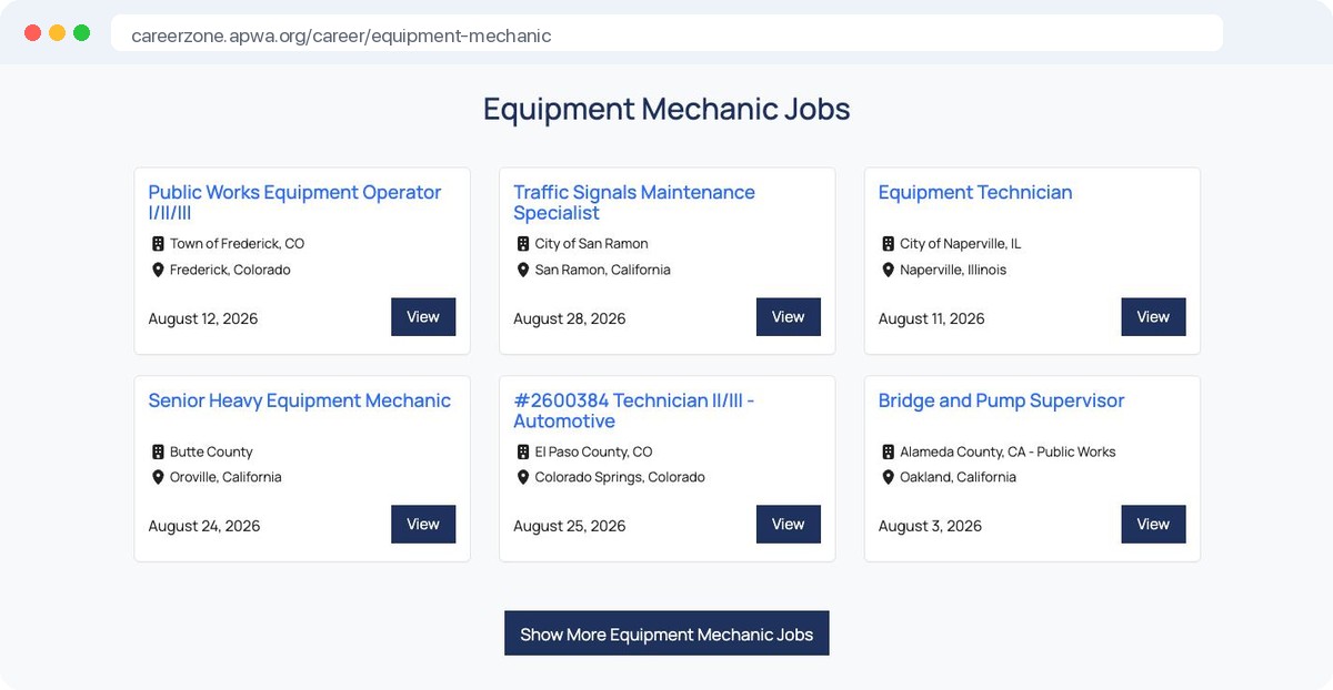 Live job listings for a job title inside an association career center
