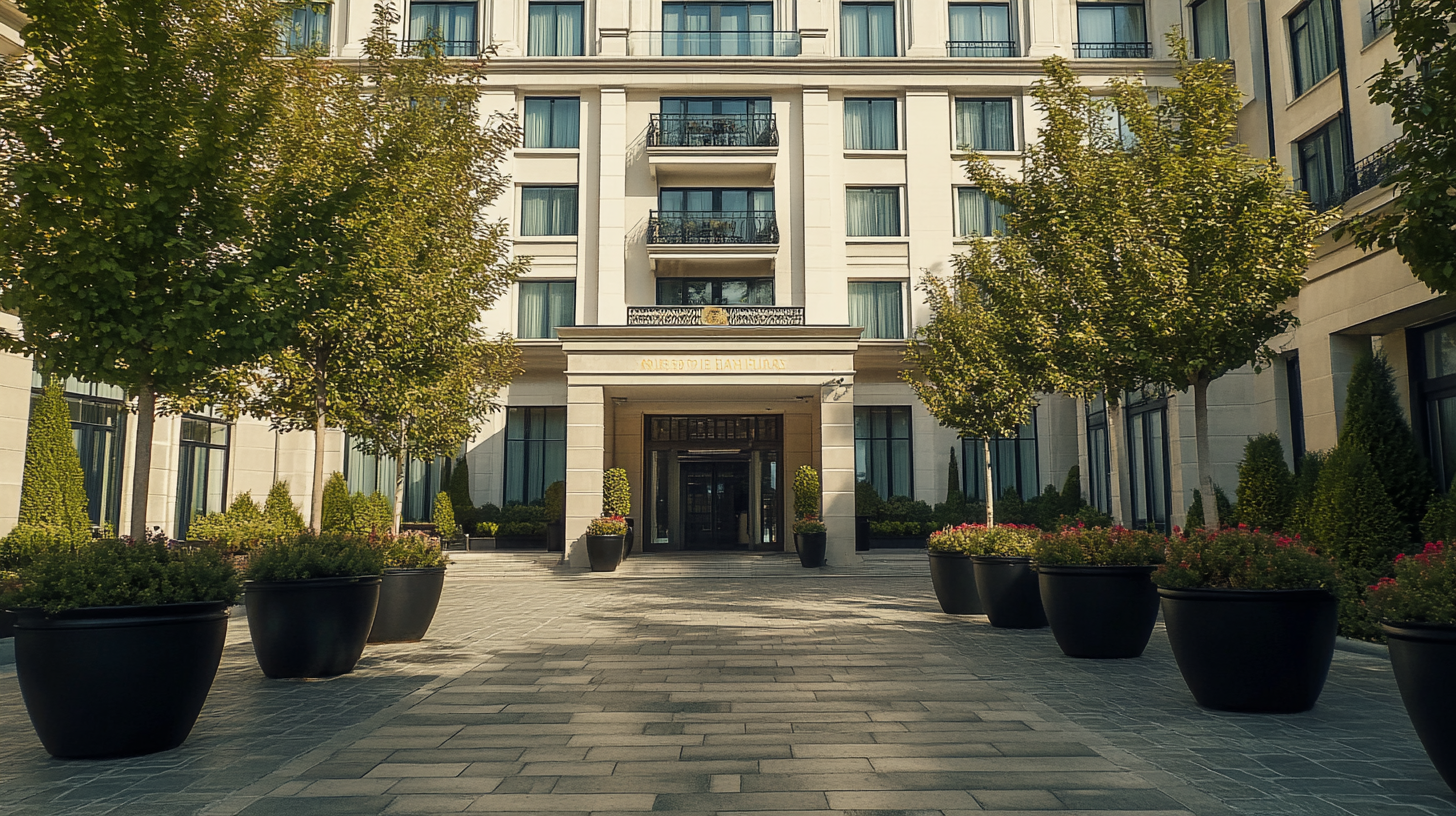 A grand entrance to a luxury hotel.