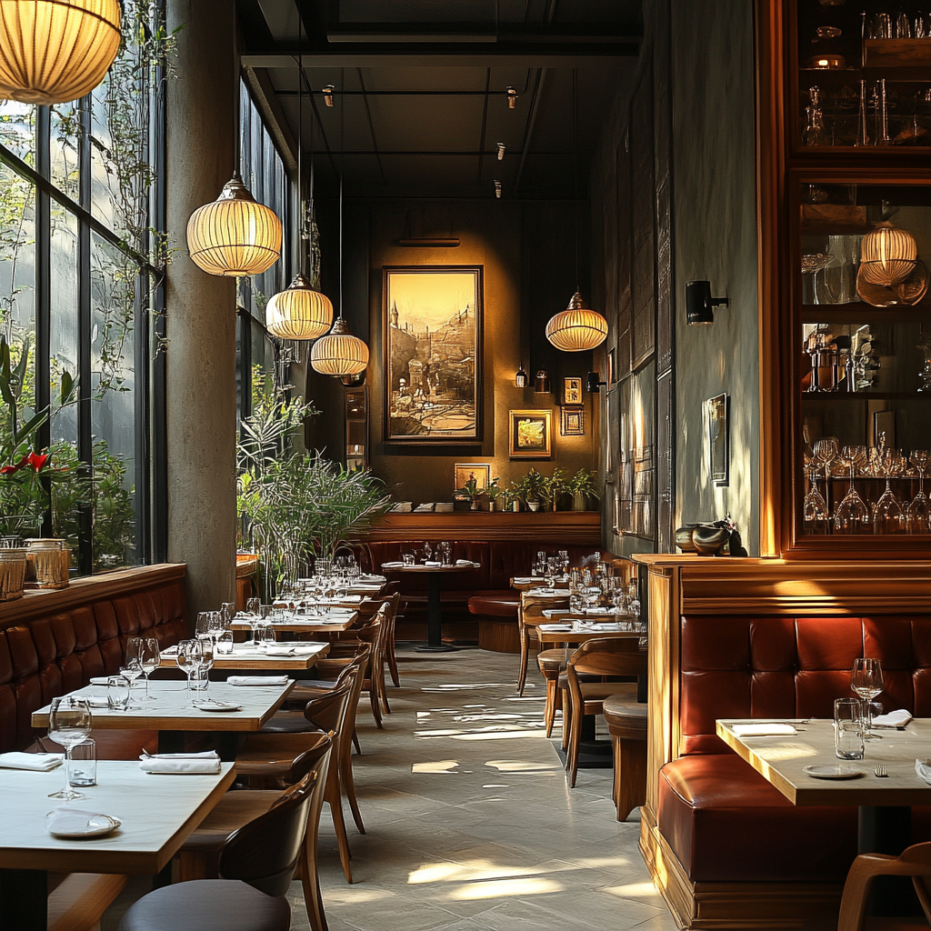 Contemporary interior design of a restaurant. 