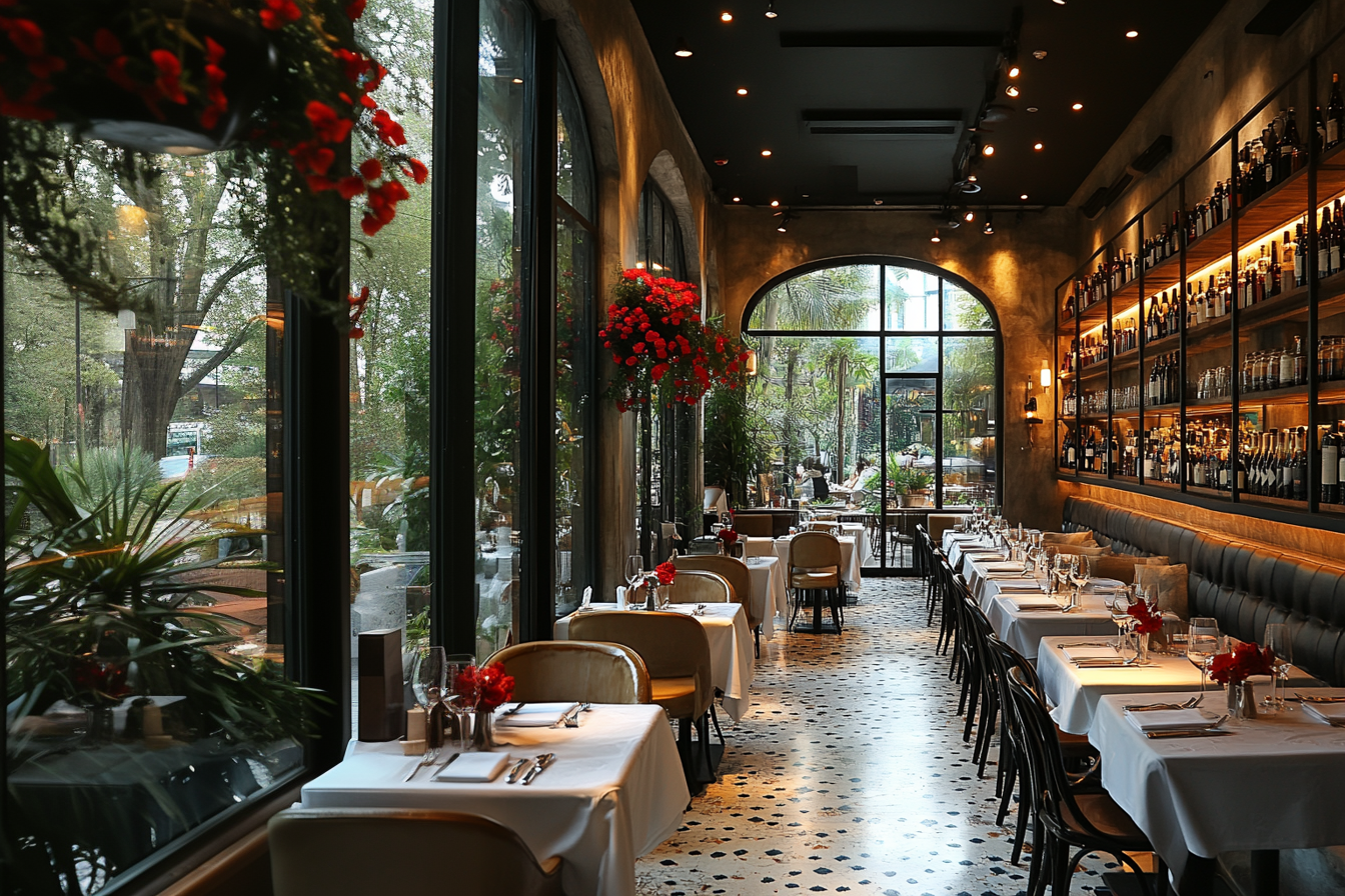 Interior design of a contemporary restaurant with a luxurious setting. 