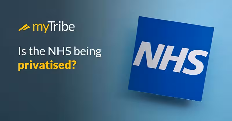 Graphic with NHS logo and the question "Is the NHS being privatised?"