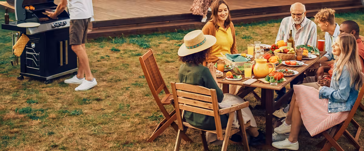 Big Family and Friends Celebrating Outside at Home.