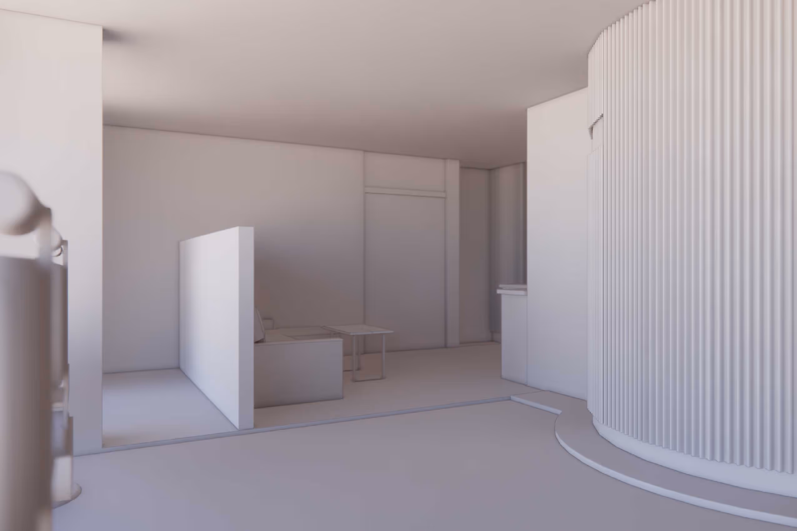 salon naked render: waiting and reception area