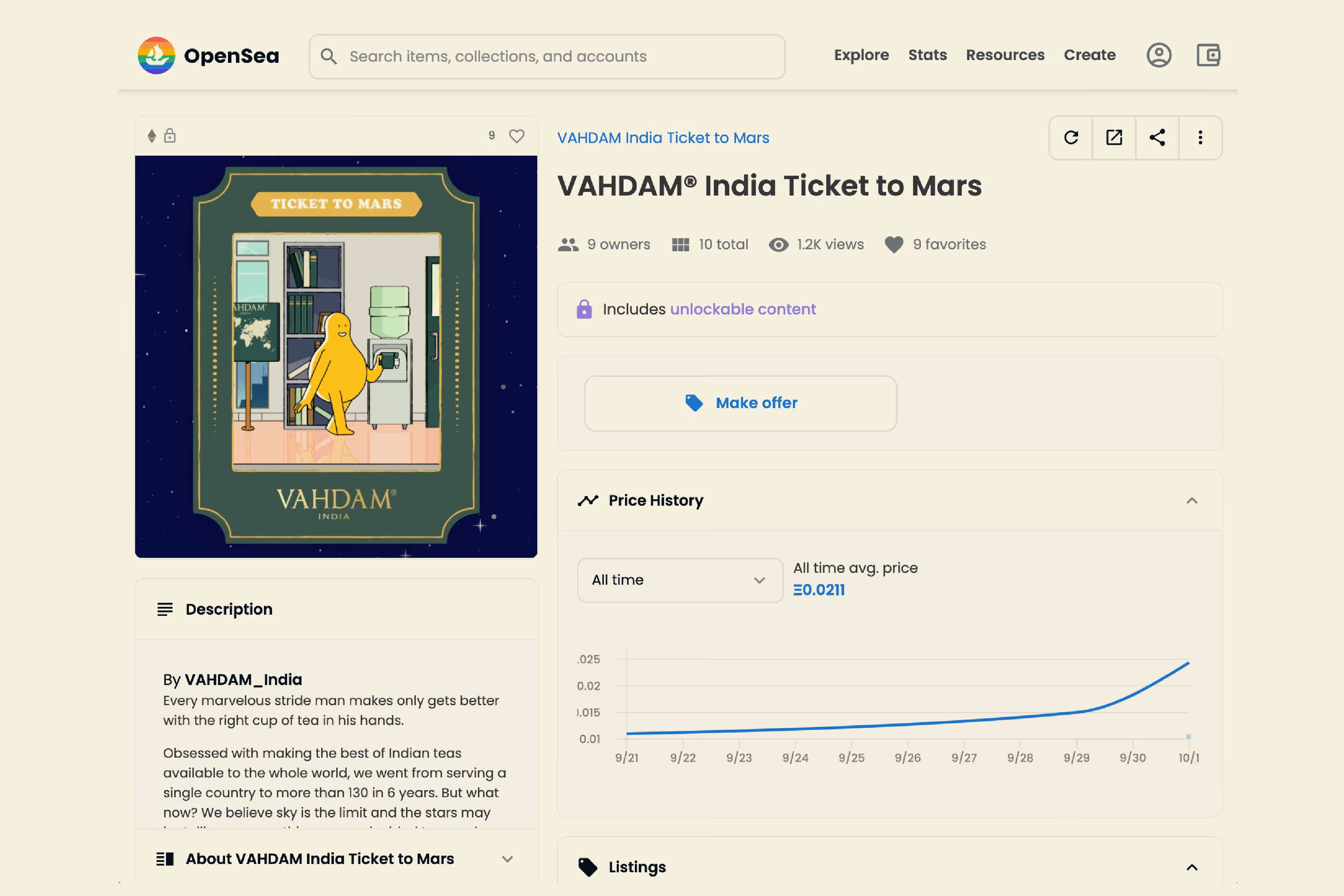 Vahdam NFT on opensea