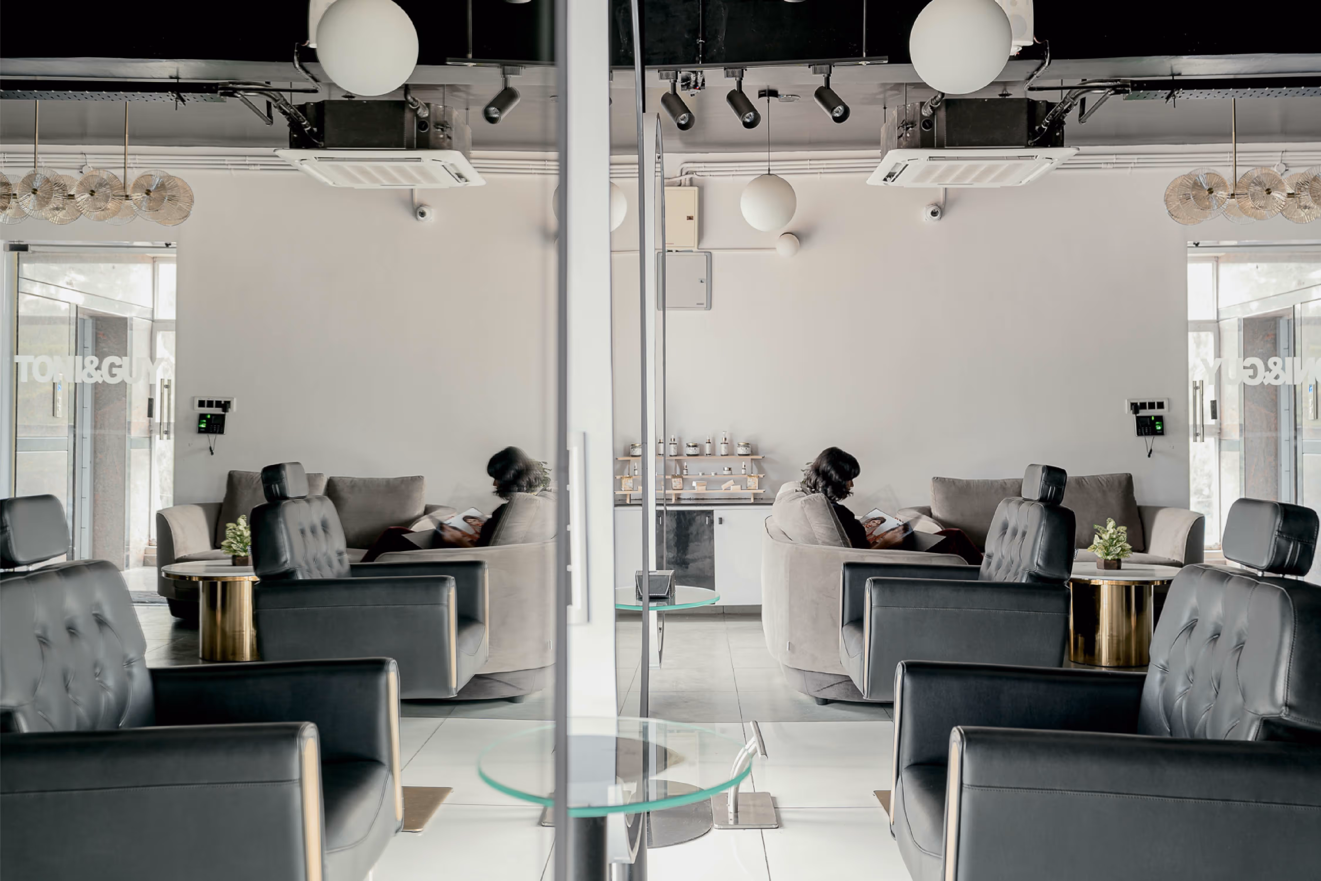 TONI&GUY reception lounge from the salon