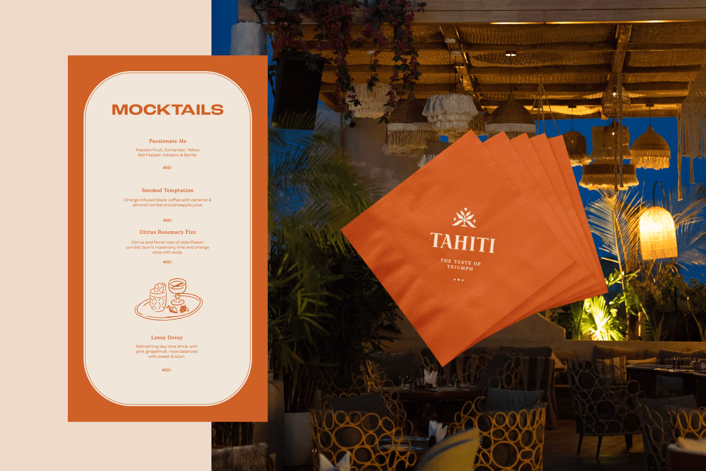 tahiti napkins and menu