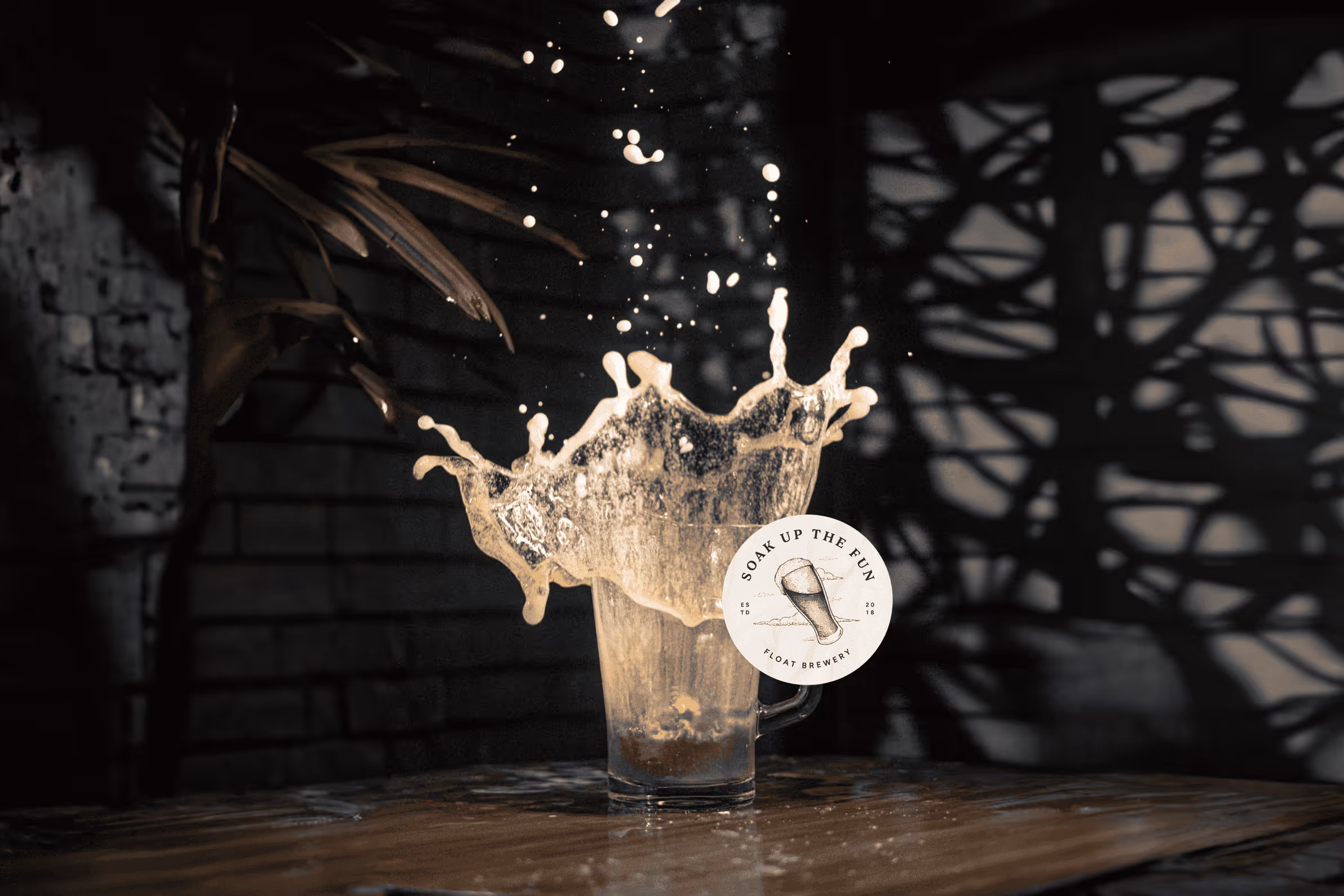 float beer splashing with logo stamp