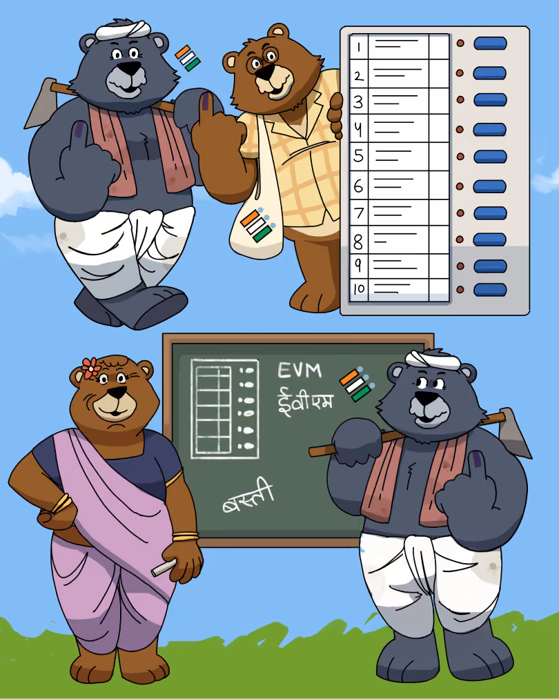 Character design exploration of the Basti Bhalu mascot family inspired by the wildlife of Basti