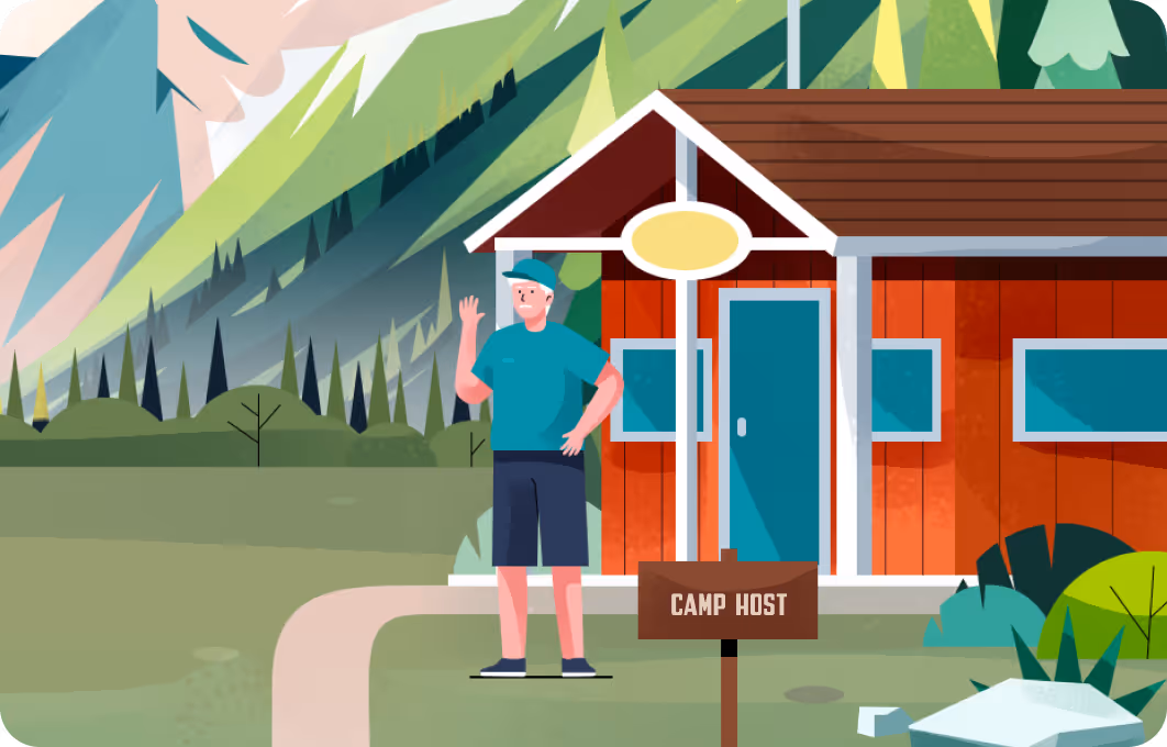 Illustraion of a camp host making money off of Park Workamper Affiliate program