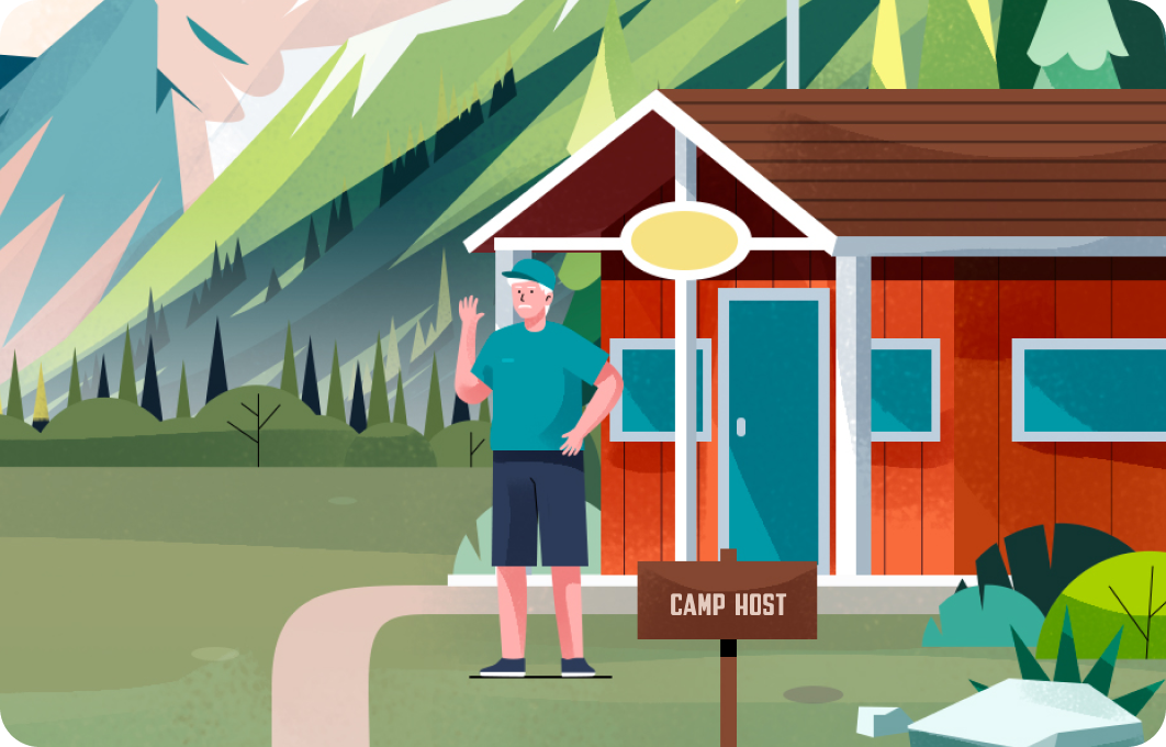 Illustraion of a camp host making money off of Park Workamper Affiliate program