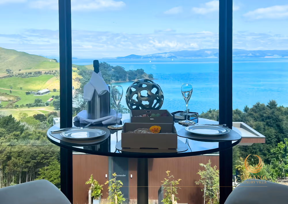A dinner with an ocean view