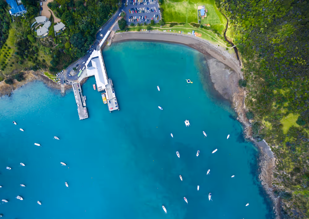 Aerial image of Waiheke Island ferry upon arrival
