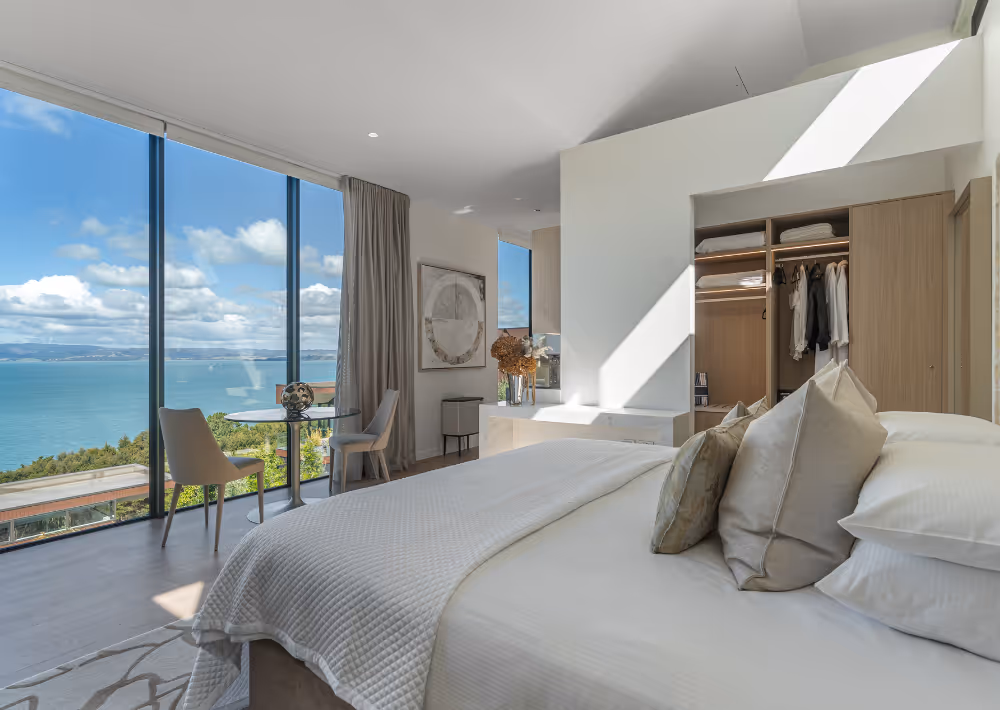 Stunning ocean view from a private beach villa on Waiheke Island