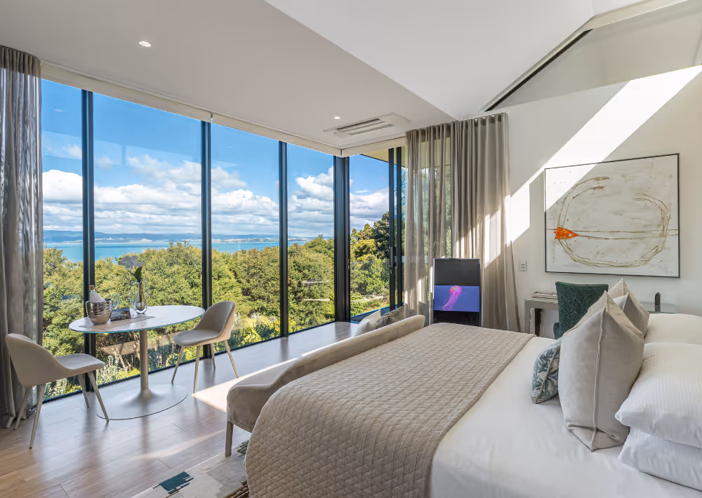 Villa Haven's floor-to-ceiling window and stunning ocean view