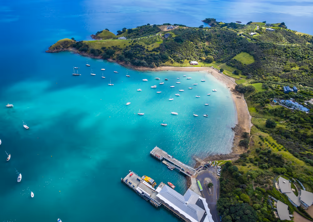 An aerial view of Waiheke Island ferry terminal