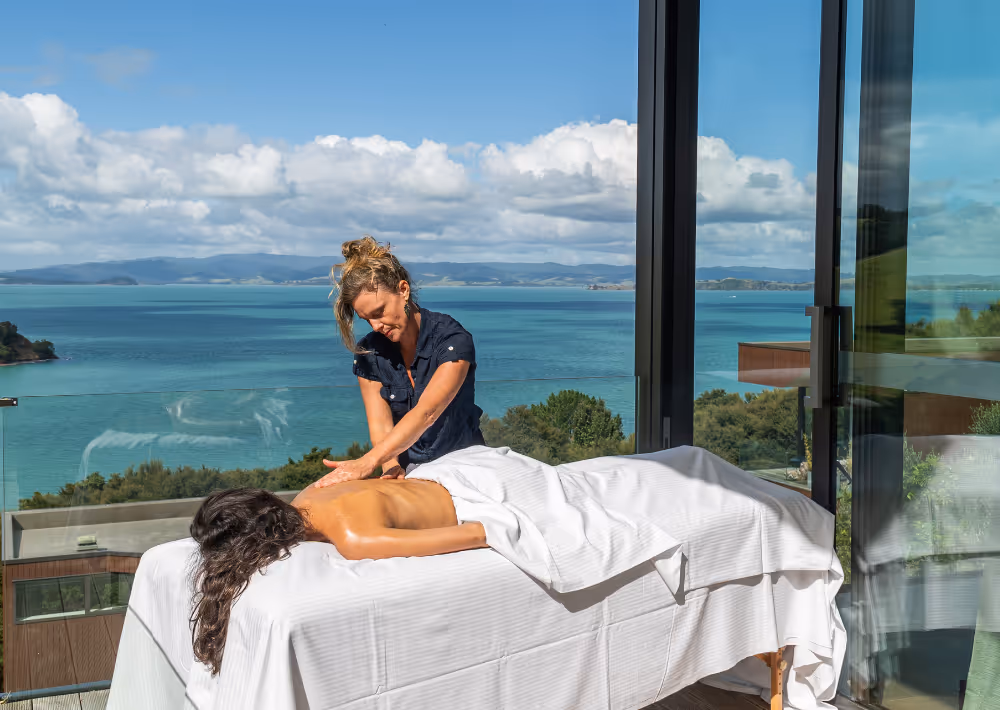 A guest gets a massage on Villa Serenity's balcony