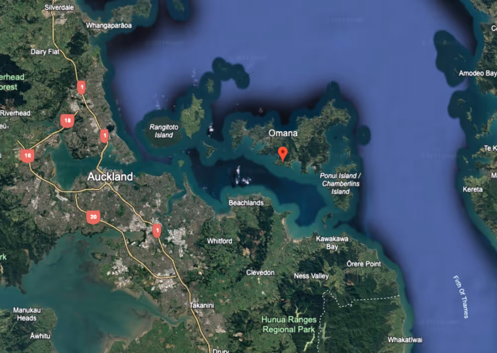 A map shows the short distance between Auckland and Waiheke Island