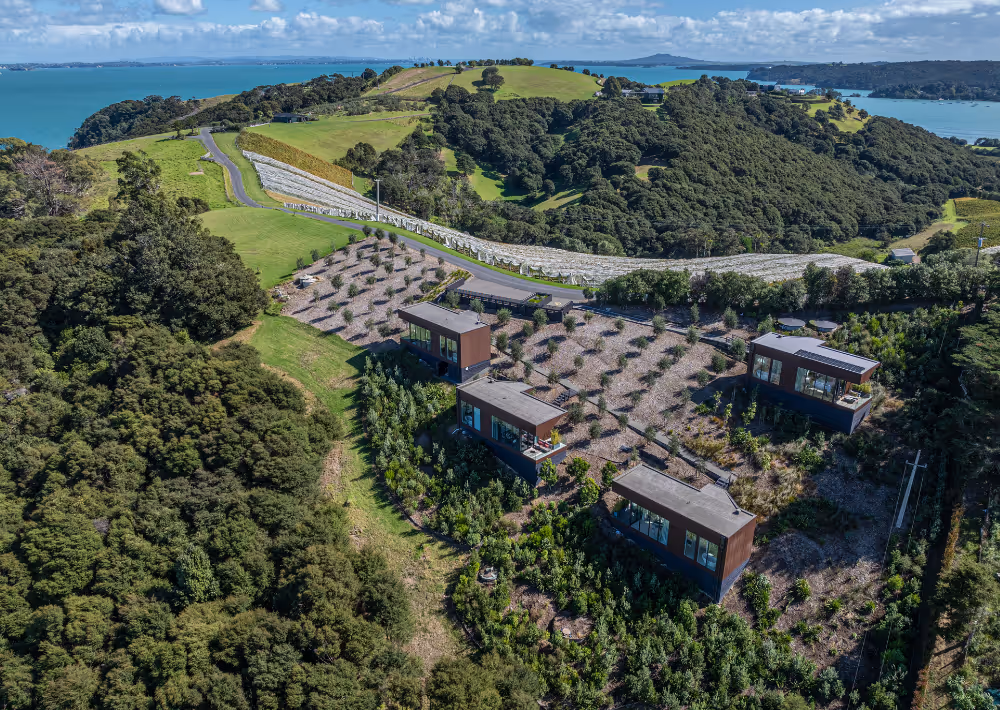 An aerial view of Omana luxury villas immersed in nature