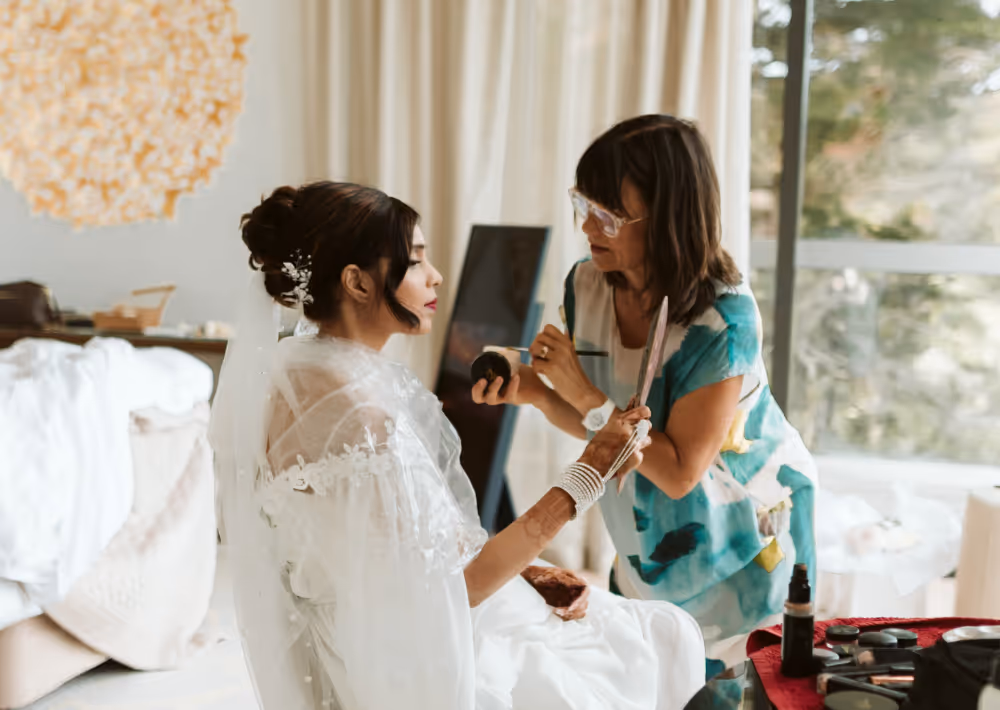 A beautiful bride getting ready for the big day at Villa Serenity