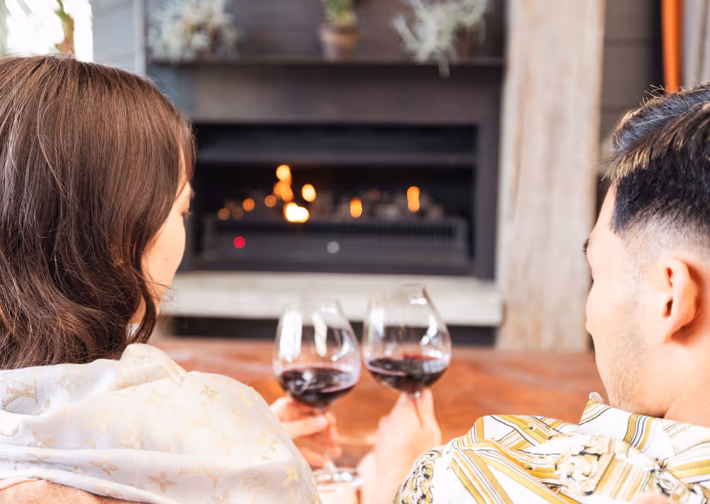 A couple enjoys a a glass of wine at Batch Winery