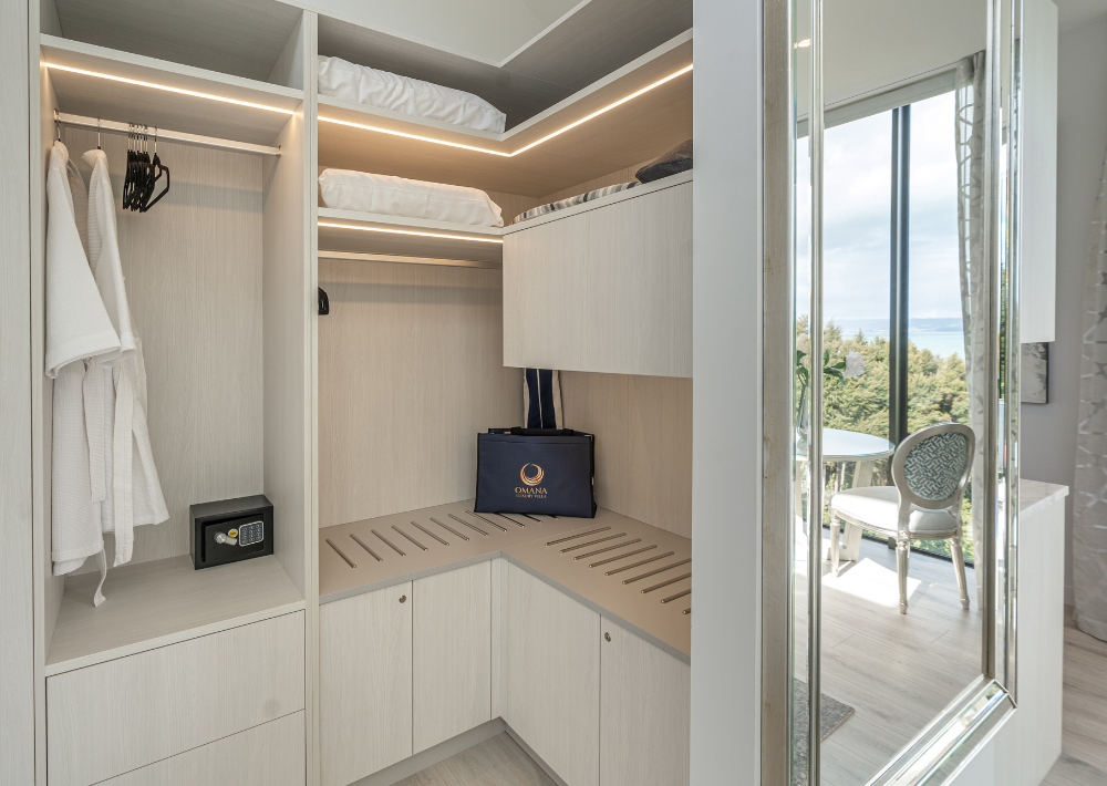 Spacious closet at Omana luxury accommodation on Waiheke Island