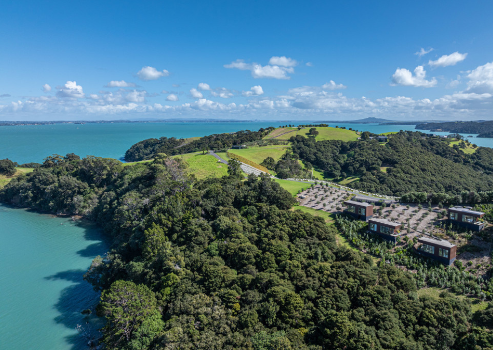An aerial view of Omana boutique hotel, surrounded by nature
