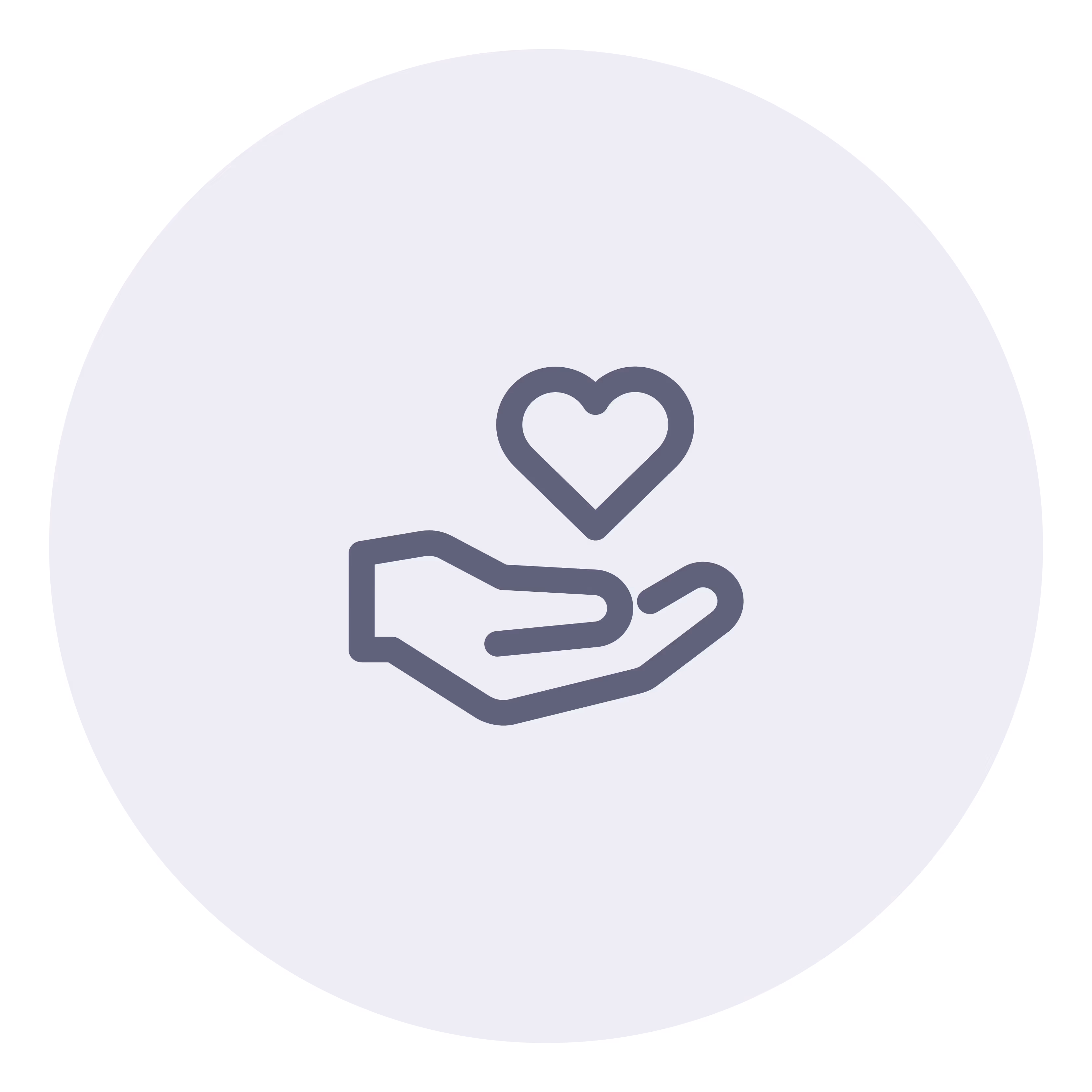 Outlined hand open with heart shape above it inside a light gray circle.