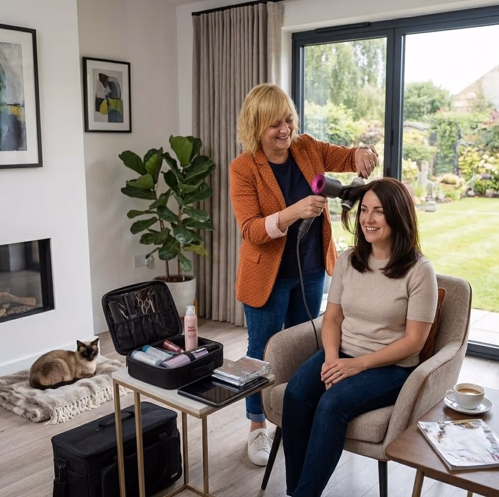 Alison blow drying hair with a dyson hairdryer
