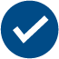 White check mark inside a blue circle.