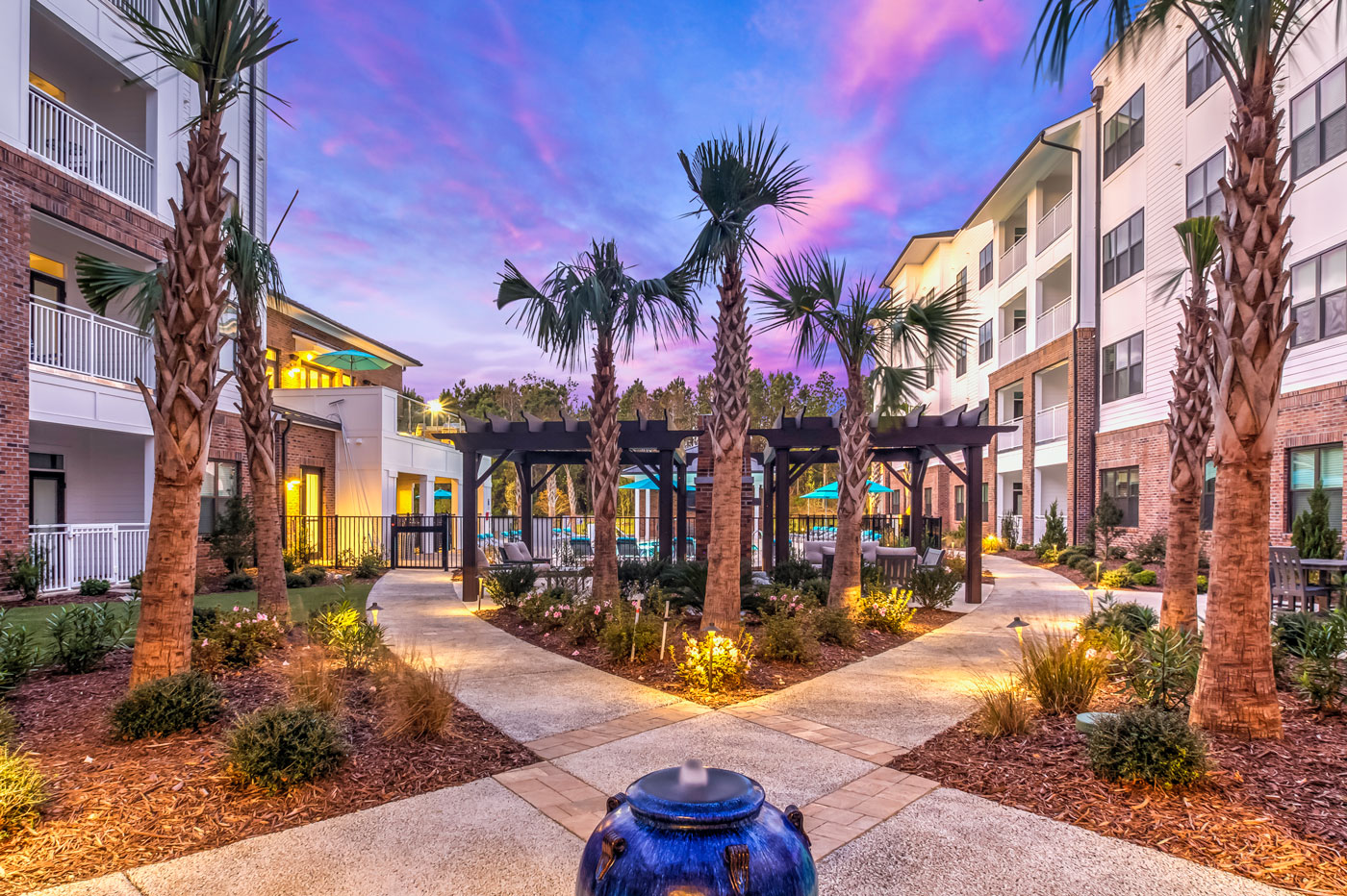 A DPJ community courtyard in daylight