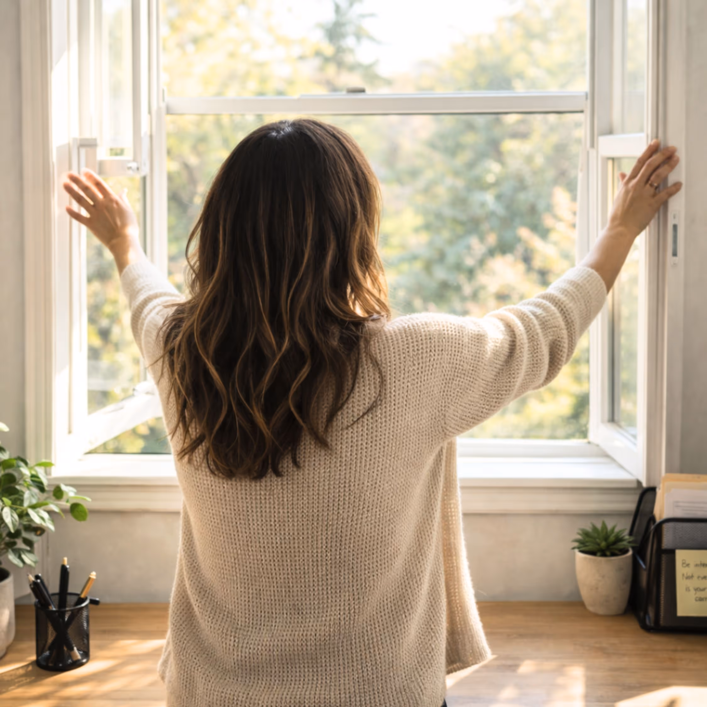 Women opening a window